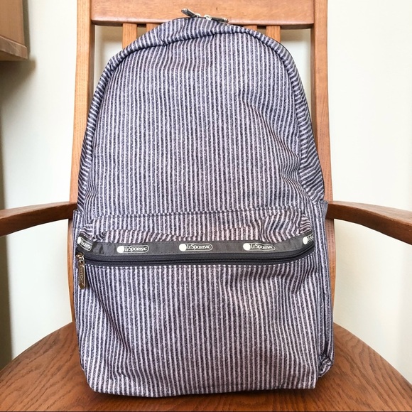 NWOT LeSportsac Large Backpack, Grey Striped - Picture 5 of 14